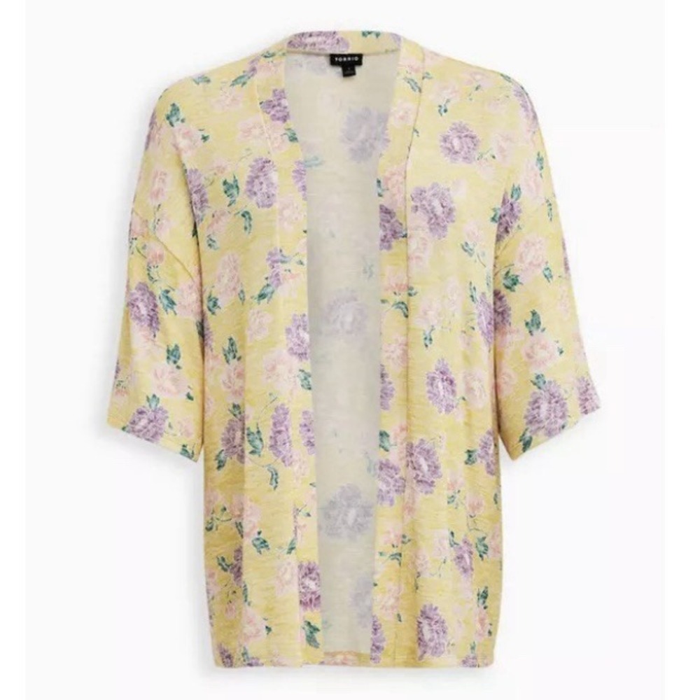 Torrid Yellow Pink Purple Floral Hacci Lightweight Open Cardigan Size 2X
